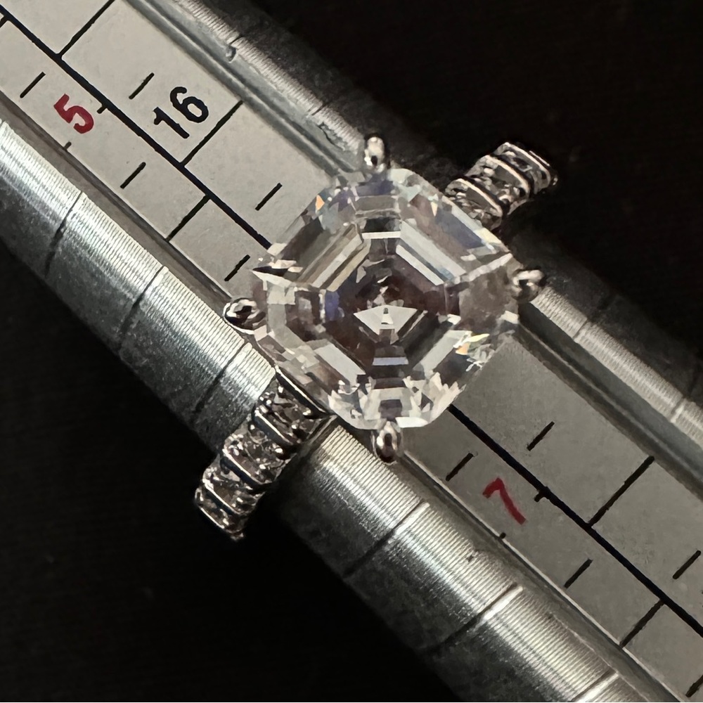 GET ENGAGED Classy Sterling Silver Square Cut CZ Ring w/Sm Round Stones SZ 6